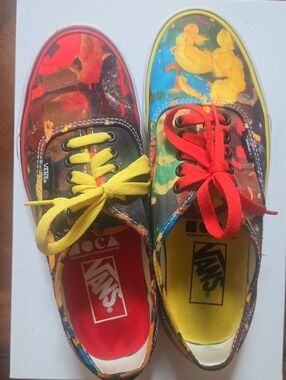 Vans Colorful Canvas Lace-Up Sneakers with Red & Yellow Laces